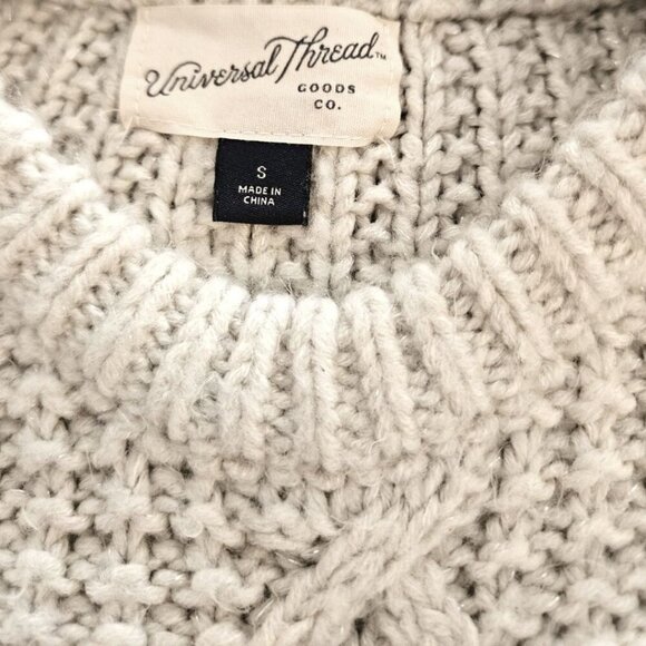 WMNS Universal Thread Sz Sm Ivory Cable Knit Crew Neck Sweater, Super Soft, Warm - Picture 2 of 7